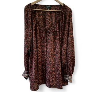 Jessica Simpson Red SHEER Blouse with Beaded Cuffs Holiday Party Women's Sz 3XL